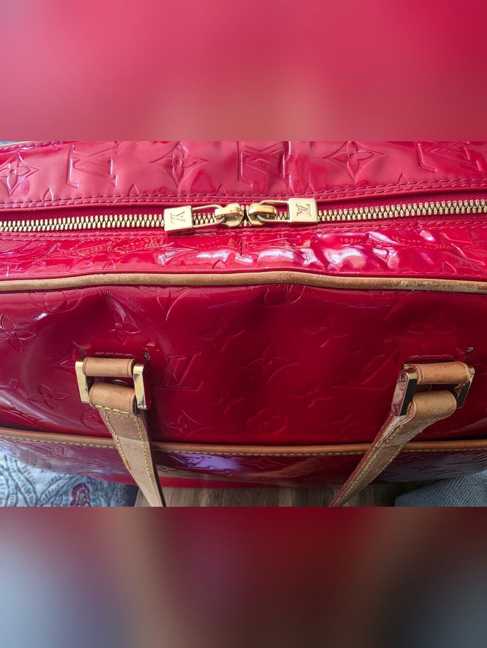 Louis Vuitton Sutton Monogram Vernis Patent Leather Red Zip Shoulder Bag - Picture 10 of 17